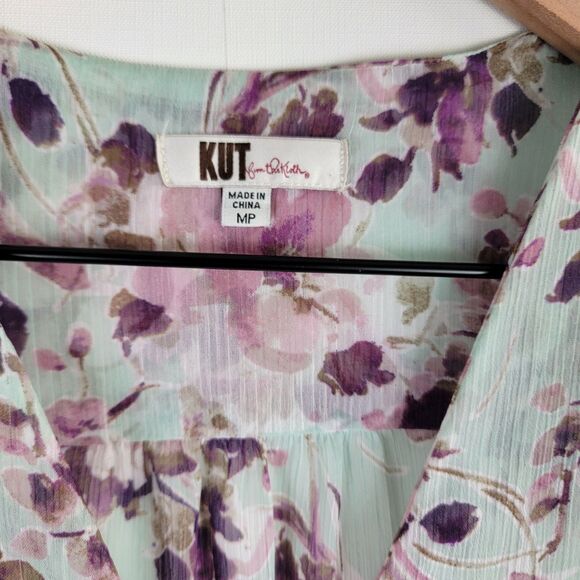 Kut From The Kloth Womens MP Floral Roll Tab Sleeve Semi-Sheer Button-Up Blouse - Picture 5 of 8